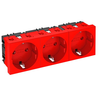 Tomada 0°, tripla Alvéolos protegidos 250V, 10/16A Policarbonato vermelho RAL 3001