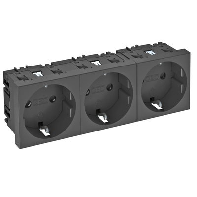Tomada 0°, tripla Alvéolos protegidos 250V, 10/16A Policarbonato cinzento antracite RAL 7021