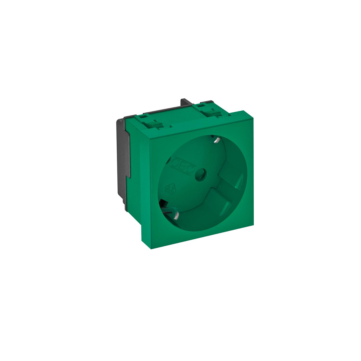 Tomada 33°, simples Alvéolos protegidos 250V, 10/16A Policarbonato verde menta RAL 6029