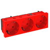 Tomada 33°, tripla Alvéolos protegidos 250V, 10/16A Policarbonato vermelho RAL 3001
