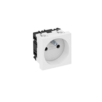 Tomada 0°, simples com pino de terra 250V, 10/16A Policarbonato branco puro RAL 9010