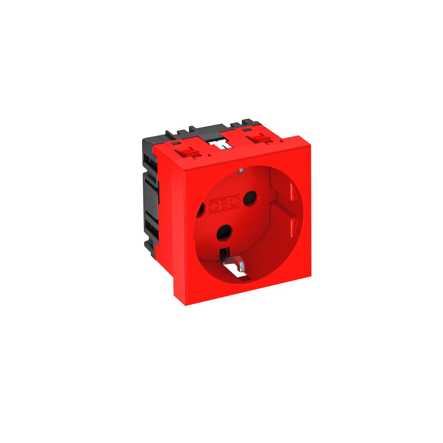 Tomada 0°, simples, encrav. Alvéolos protegidos 250V, 10/16A Policarbonato vermelho RAL 3001