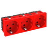 Tomada 0°, tripla, encrav. Alvéolos protegidos 250V, 10/16A Policarbonato vermelho RAL 3001