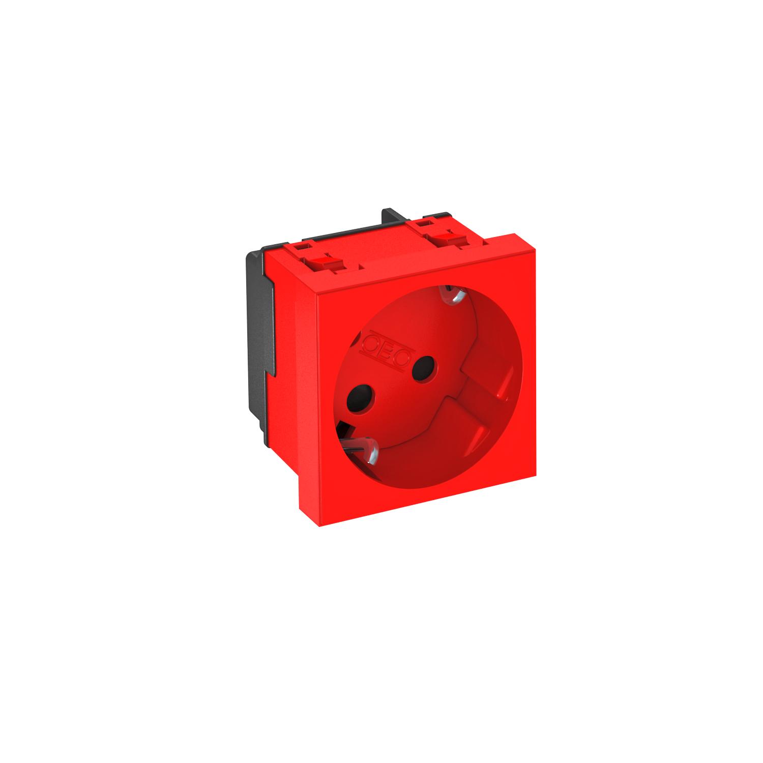 Tomada 33°, simples, encrav. Alvéolos protegidos 250V, 10/16A Policarbonato vermelho RAL 3001