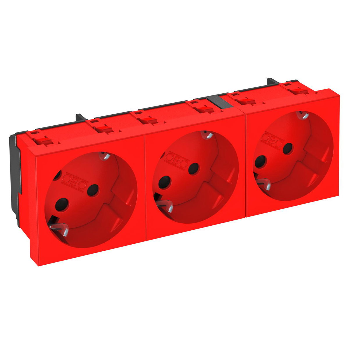 Tomada 33°, tripla, encrav. Alvéolos protegidos 250V, 10/16A Policarbonato vermelho RAL 3001
