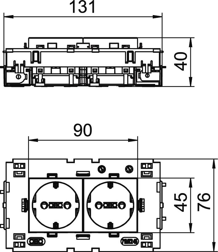 Socket 0°, double protective contact, Connect 80 250V, 10/16A Policarbonato cinzento antracite RAL 7021 – Imagem 2 de 2
