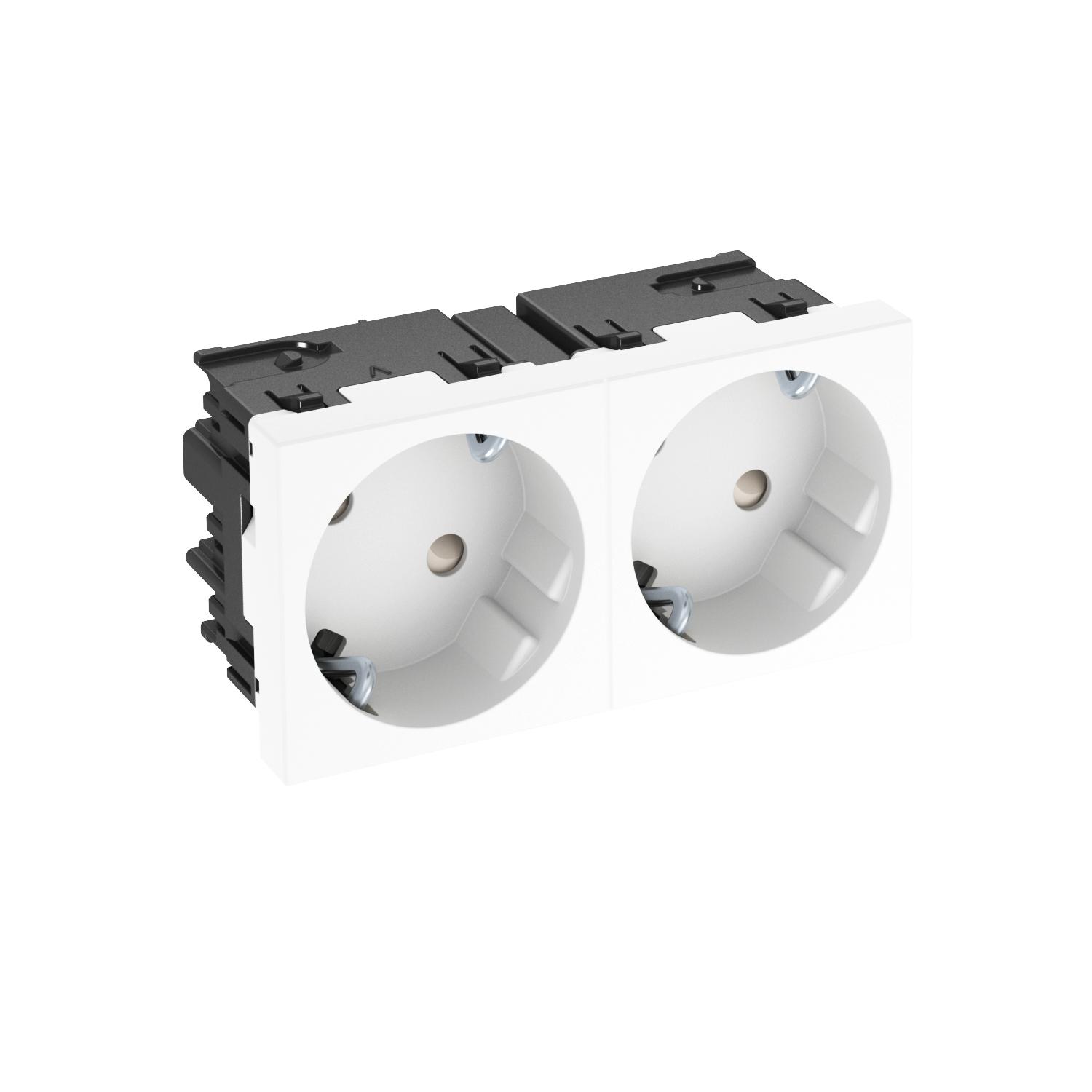 Tomada 33°, dupla Alvéolos protegidos, 45connect 250V, 10/16A Policarbonato branco puro RAL 9010