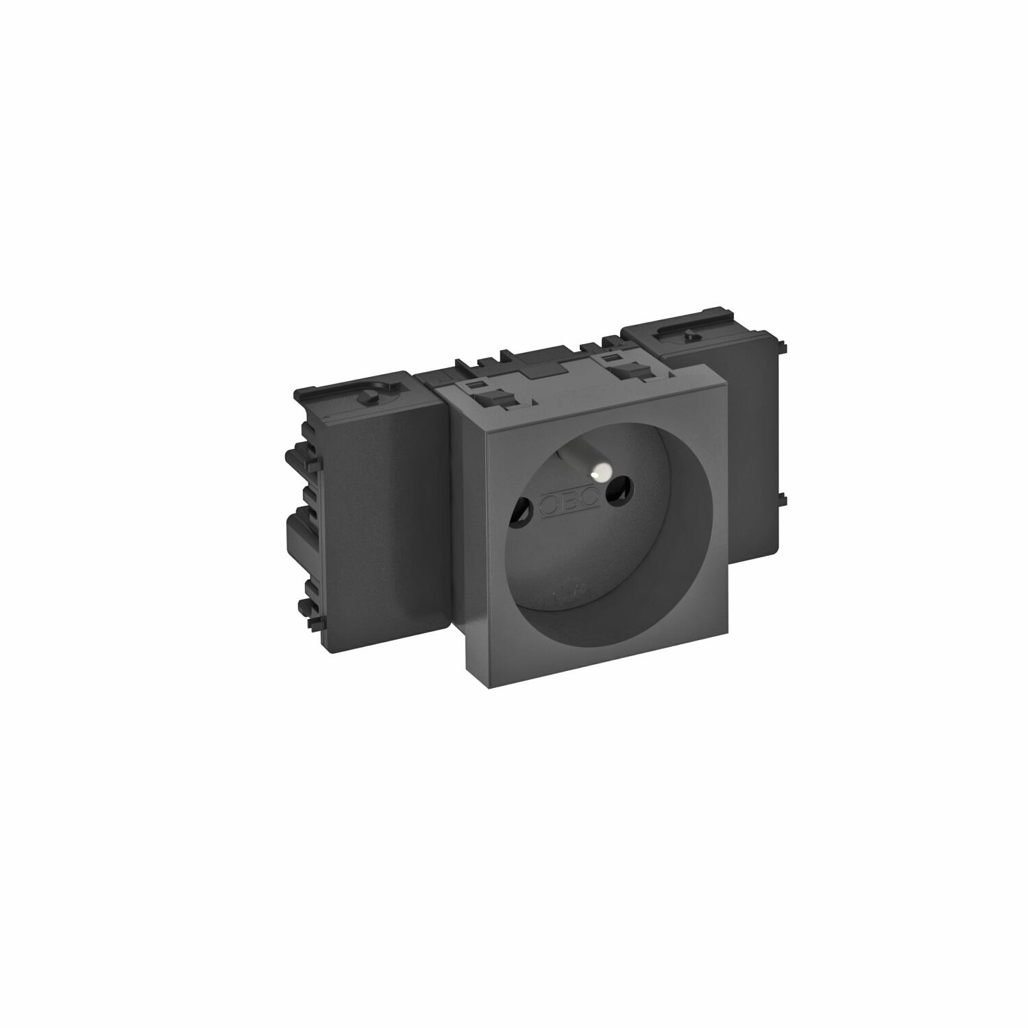 Tomada 0º, simples com pino de terra, Connect 45 250V, 10/16A Policarbonato cinzento antracite RAL 7021
