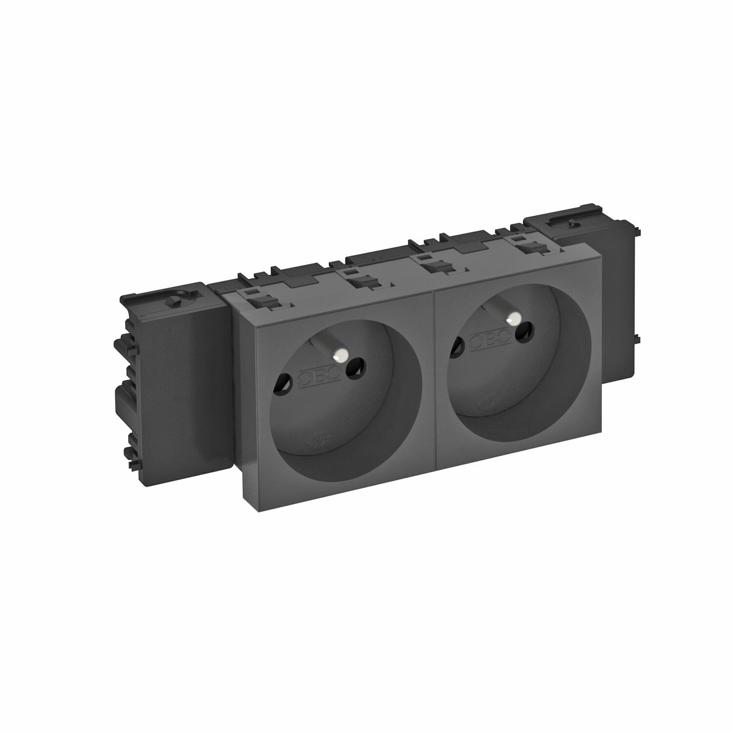 Tomada 0º, dupla com pino de terra, Connect 45 250V, 10/16A Policarbonato cinzento antracite RAL 7021