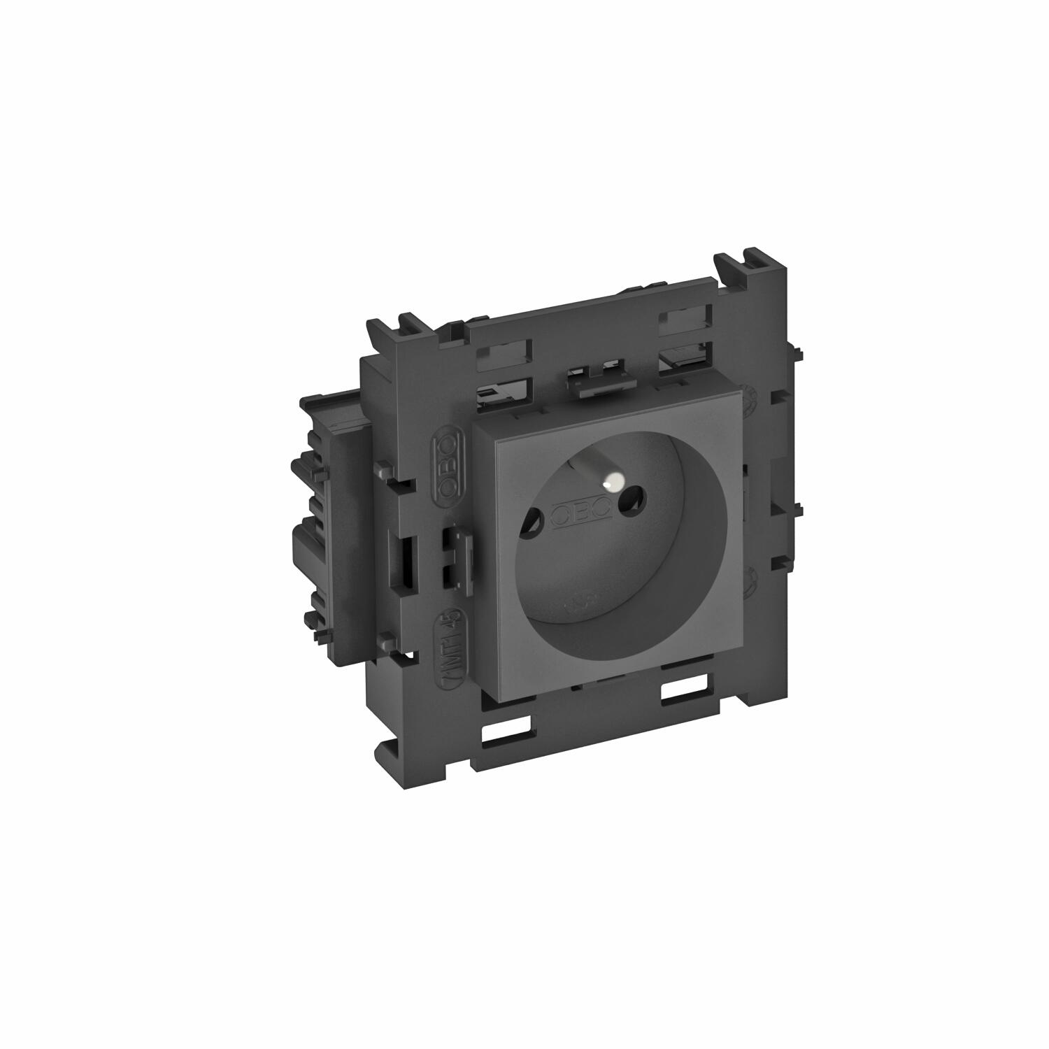Tomada 0º, simples com pino de terra, Connect 80 250V, 10/16A Policarbonato cinzento antracite RAL 7021