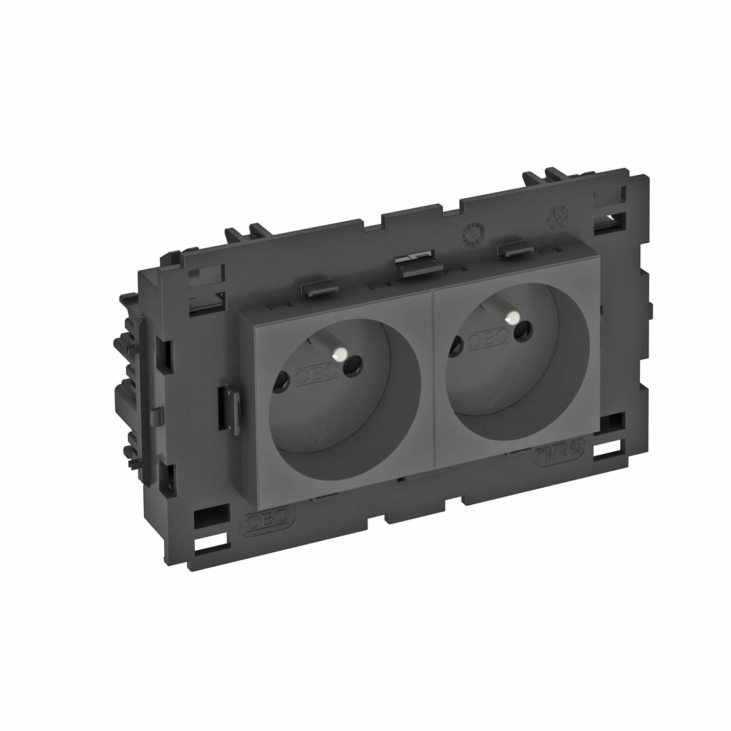 Tomada 0º, dupla com pino de terra, Connect 80 250V, 10/16A Policarbonato cinzento antracite RAL 7021