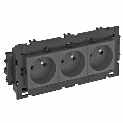 Tomada 0º, tripla com pino de terra, Connect 80 250V, 10/16A Policarbonato cinzento antracite RAL 7021