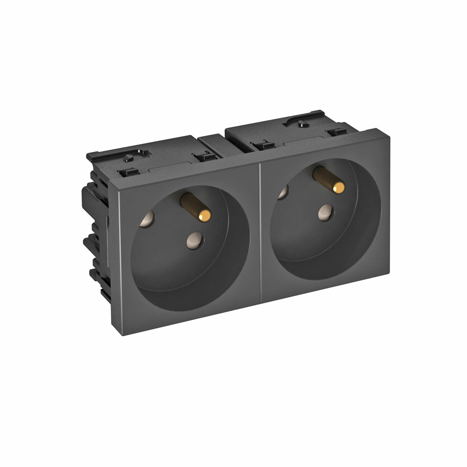 Tomada 33º, dupla com pino de terra, Connect 45 250V, 10/16A Policarbonato cinzento antracite RAL 7021