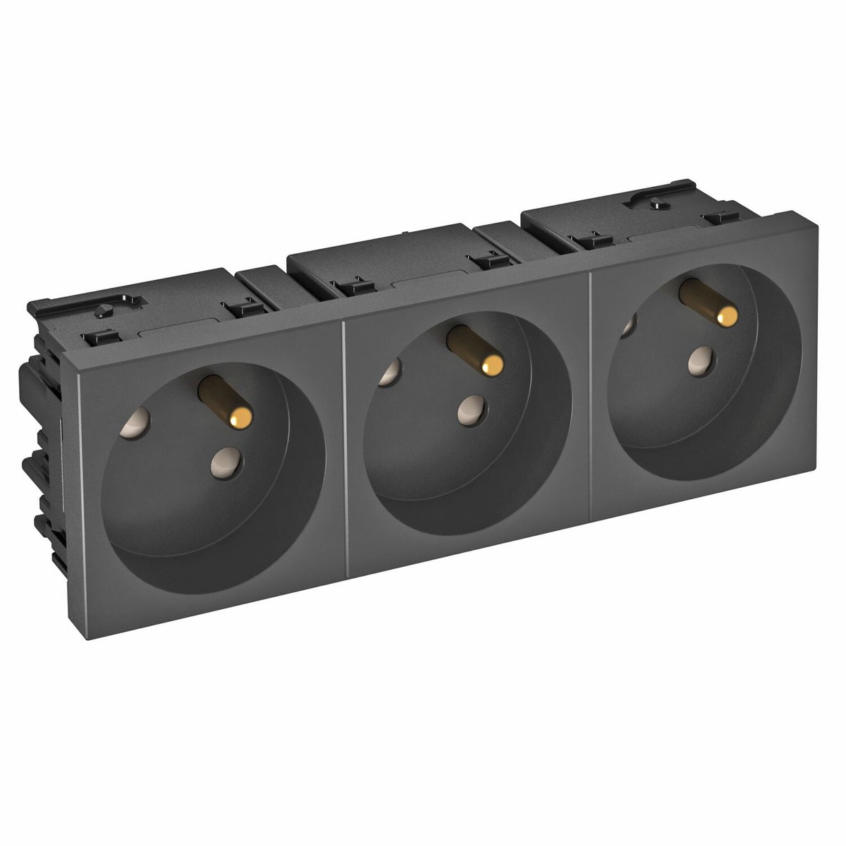 Tomada 33º, tripla com pino de terra, Connect 45 250V, 10/16A Policarbonato cinzento antracite RAL 7021