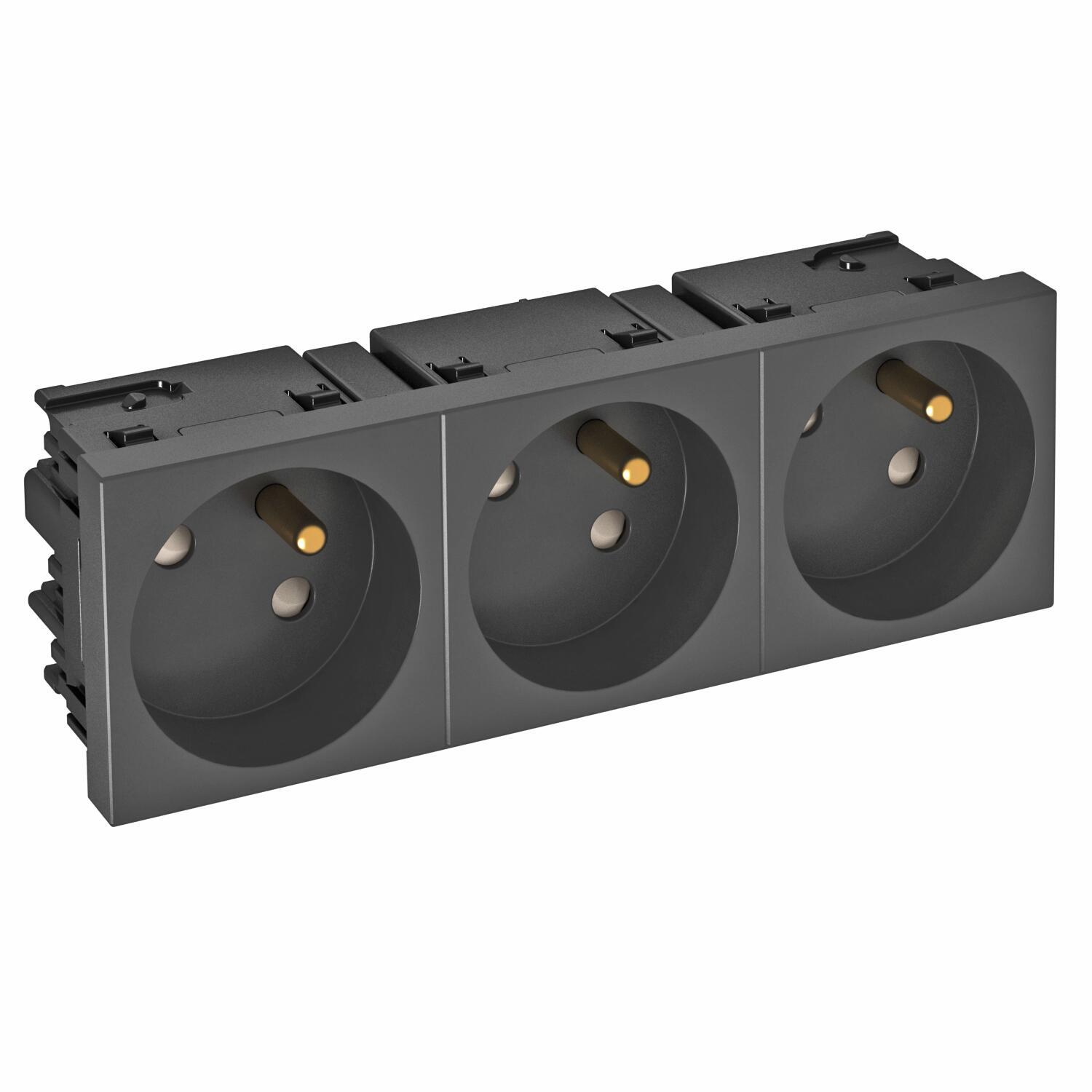 Tomada 33º, tripla com pino de terra, Connect 45 250V, 10/16A Policarbonato cinzento antracite RAL 7021