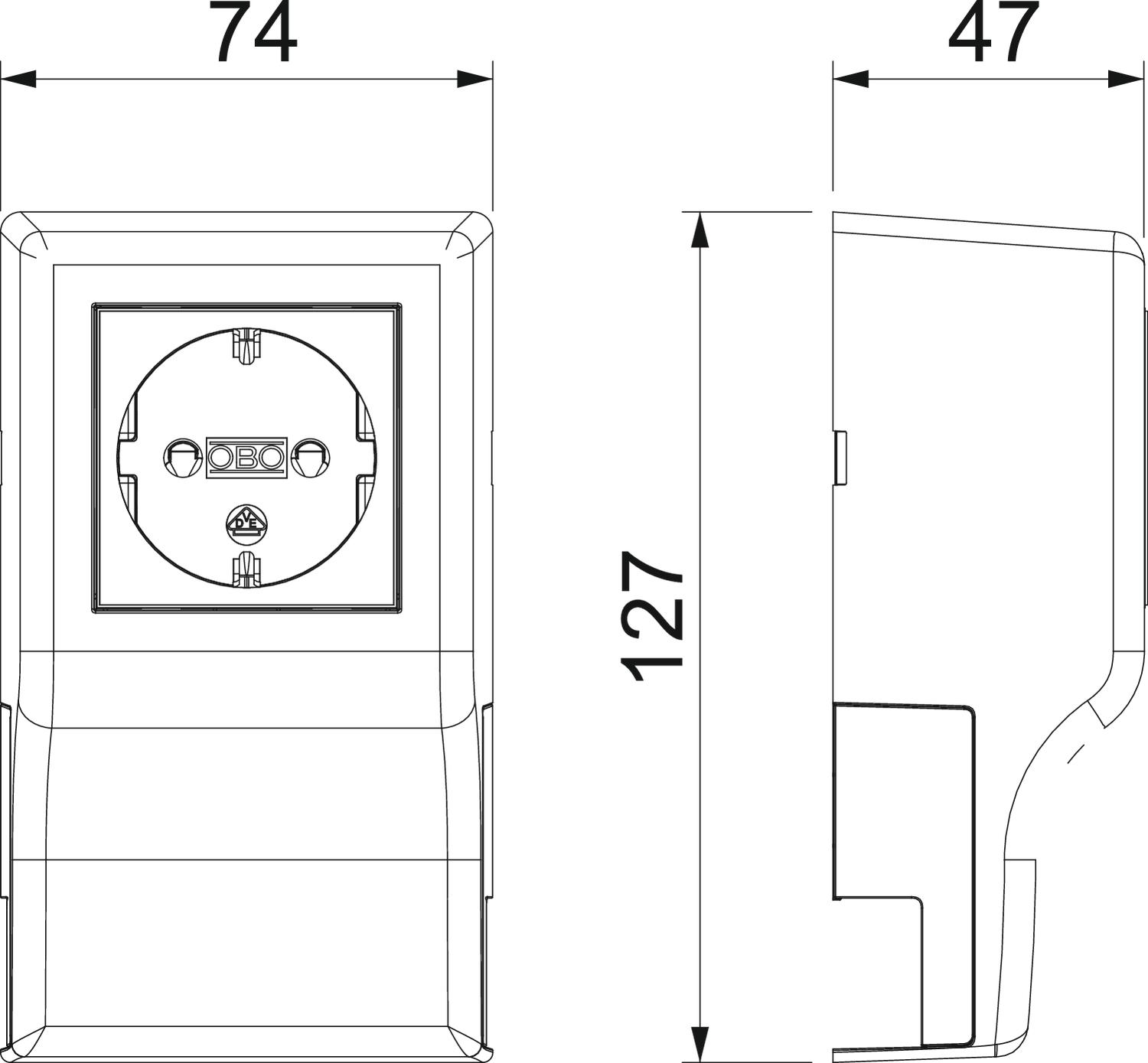 Suporte de aparelhos simples para Modul 45 74x127x47 Policarbonato branco puro RAL 9010 – Imagem 2 de 2