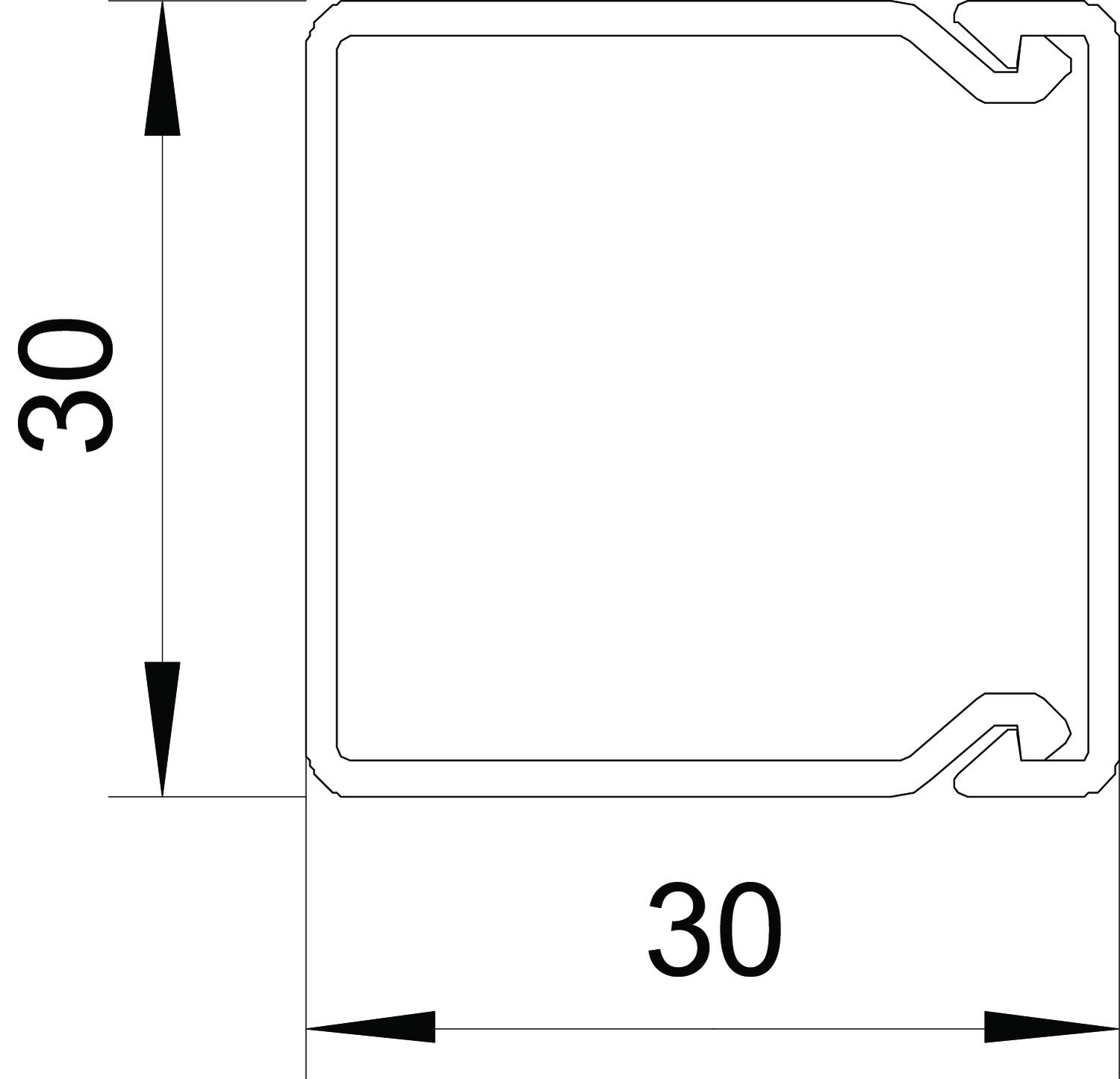 Calha com base perfurada 30x30x2000 Policloreto de vinilo cinzento claro RAL 7035 – Imagem 2 de 3