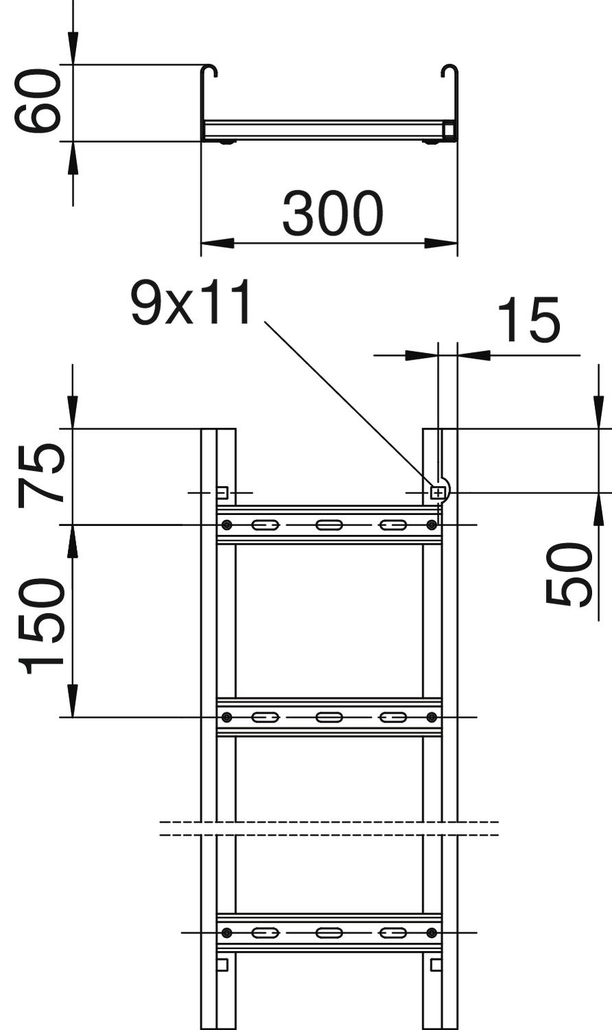 C. cabos escada manut. funções Distância entre degraus 150mm 60x300x6000 Aço Galvanizado por imersão a quente após maquinação zinco – Imagem 2 de 5