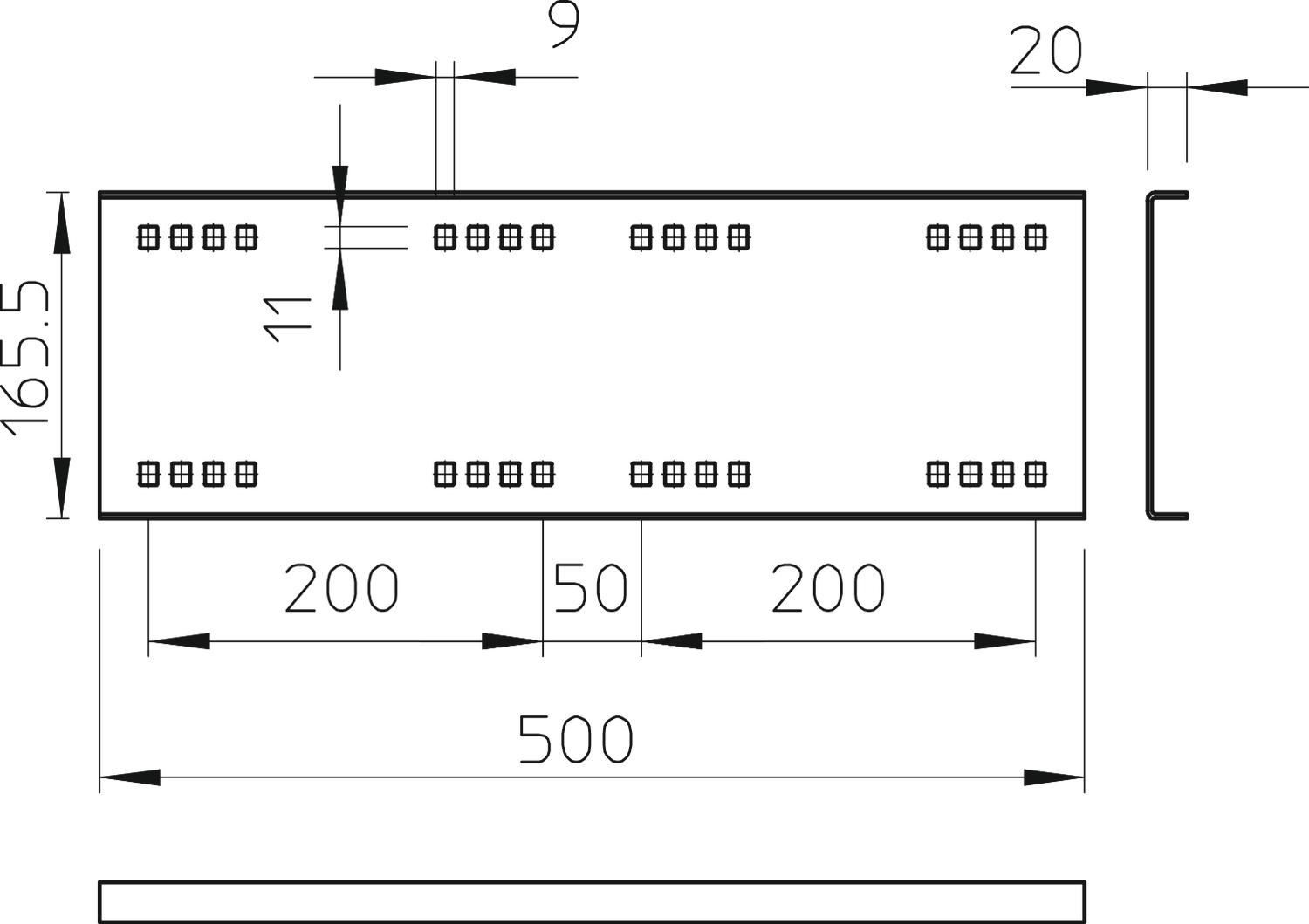 União reta para sistema grandes vãos 160 160x500 Aço Galvanizado por imersão a quente após maquinação 85µm zinco – Imagem 2 de 2