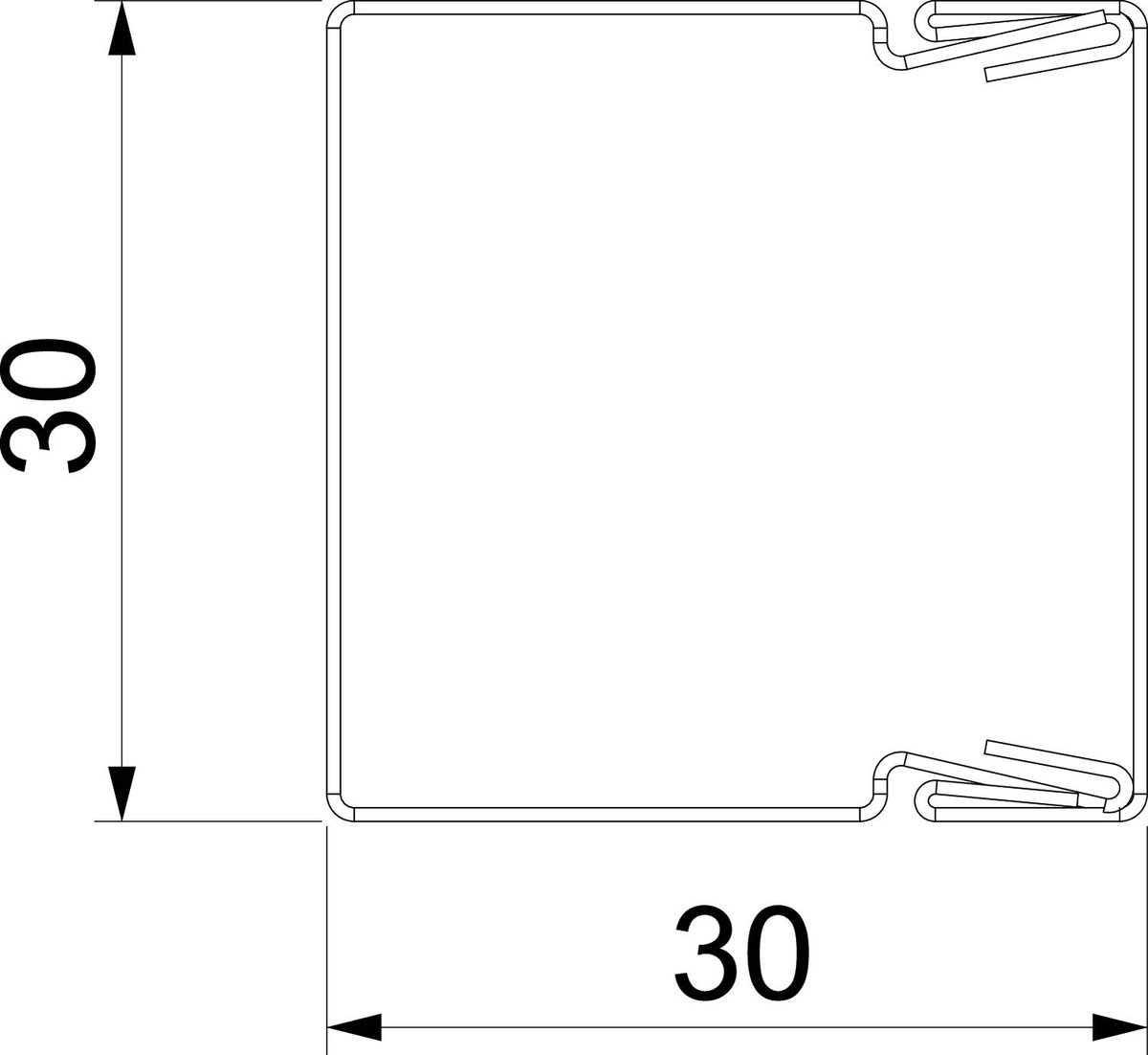 Calha com base perfurada 30x30x2000 Aço com galvanização contínua / com revestimento de plástico branco puro RAL 9010 – Imagem 2 de 3