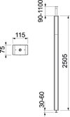 Coluna chão/teto, tampa de aço 2505x115x75 Aço branco puro RAL 9010
