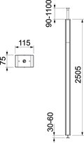 Coluna chão/teto, tampa de aço 2505x115x75 Aço branco puro RAL 9010