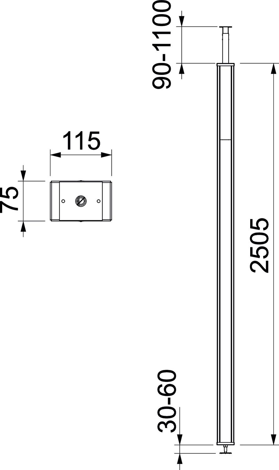 Coluna chão/teto, tampa de aço 2505x115x75 Aço branco puro RAL 9010 – Imagem 2 de 2