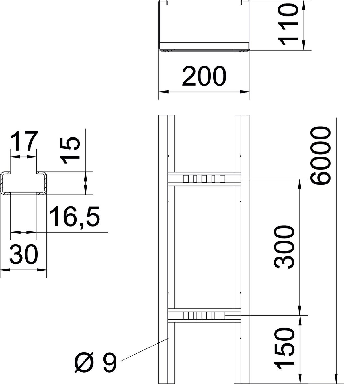 Caminho cabo escada grande vão aba perfurada 110x200x6000 Aço galvanizado pelo método Sendzimir zinco – Imagem 2 de 4