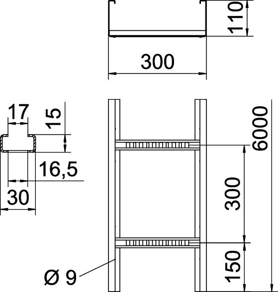 Caminho cabo escada grande vão aba perfurada 110x300x6000 Aço galvanizado pelo método Sendzimir zinco – Imagem 2 de 4