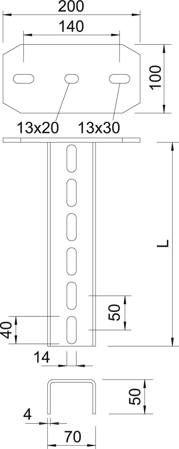 Pendural com cabeça de perfil soldada 70x50x1000 Aço Galvanizado por imersão a quente após maquinação 85µm zinco – Imagem 2 de 2