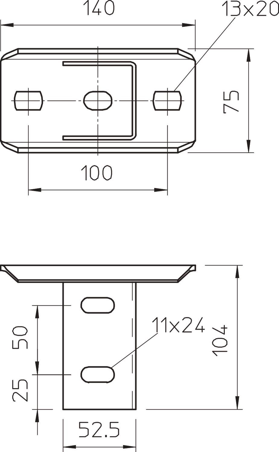 Cabeça de perfil para perfil US 5, virado 90° 140x75x104 Aço Galvanizado por imersão a quente após maquinação zinco – Imagem 2 de 4