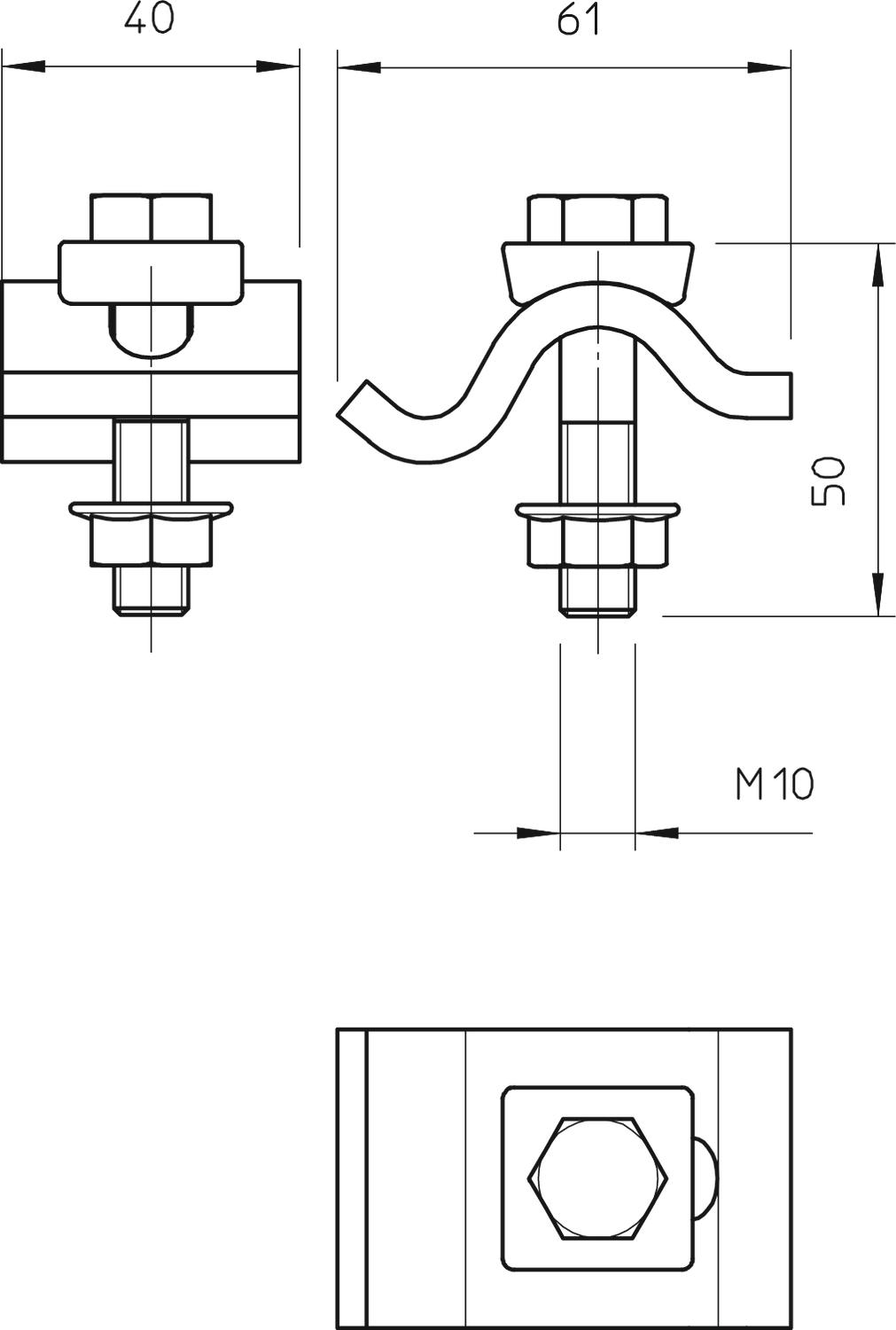 Garra de fixação,pequena carga com porca combinada M10x50 Aço Galvanizado por imersão a quente após maquinação zinco – Imagem 2 de 3