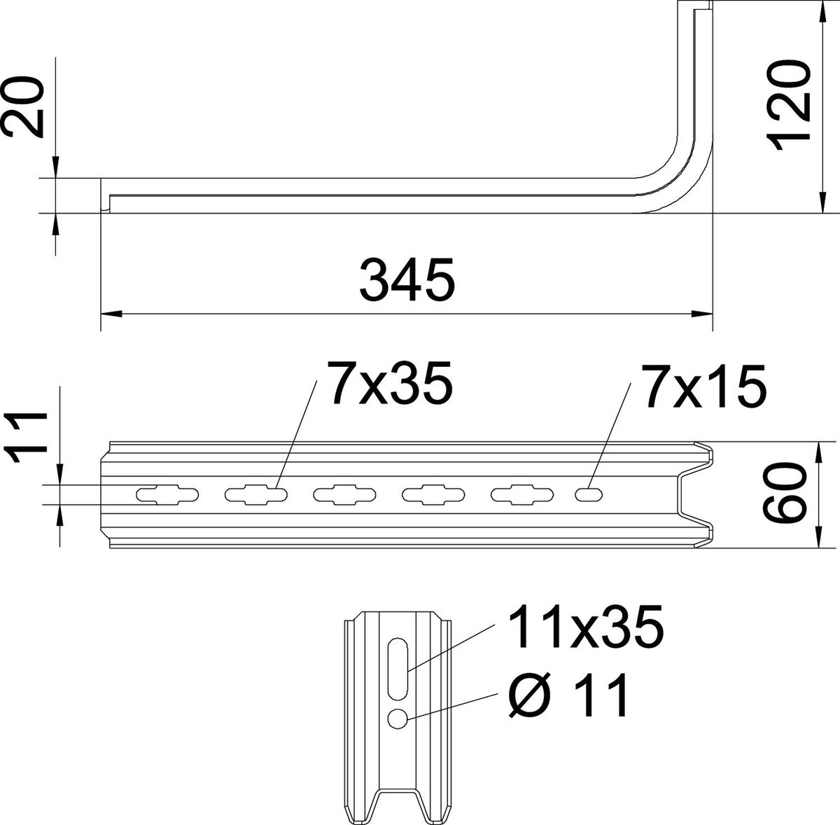 Consola/Pendural TP Usar como pendural e consola B345mm Aço Galvanizado por imersão a quente após maquinação zinco – Imagem 2 de 3