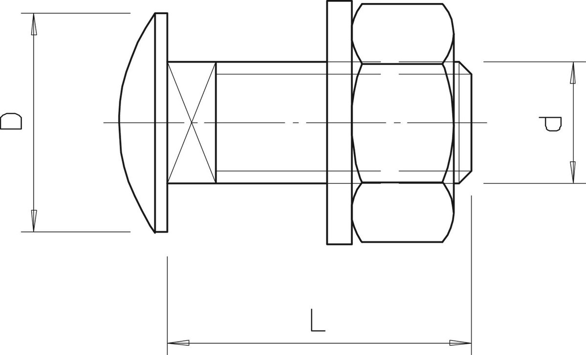 Parafuso de cabeça boleada com anilha e porca M10x20 Aço inoxidável A4 1.4401 aço inoxidável – Imagem 2 de 2