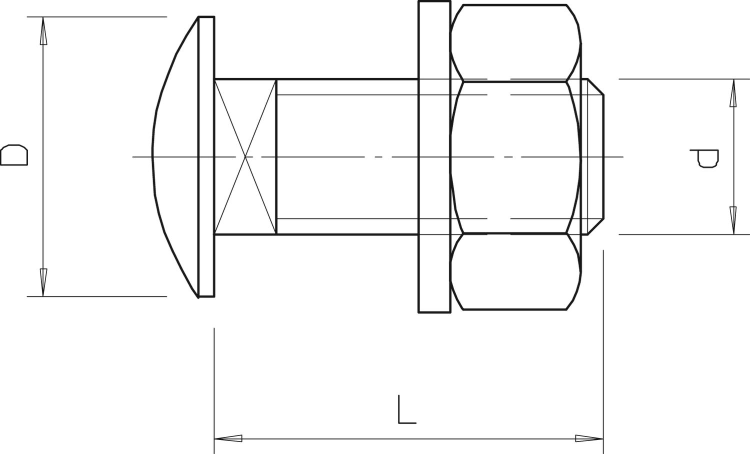 Parafuso de cabeça boleada com anilha e porca M10x20 Aço inoxidável A4 1.4401 aço inoxidável – Imagem 2 de 2
