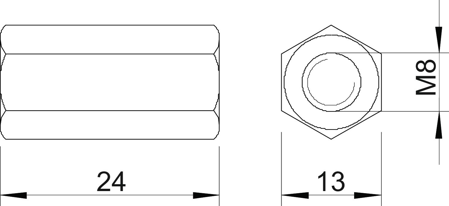 União para varão roscado M8x24mm Aço inoxidável, livre de ferrugem A2 1.4301 brilhante, pós-tratamento – Imagem 2 de 2