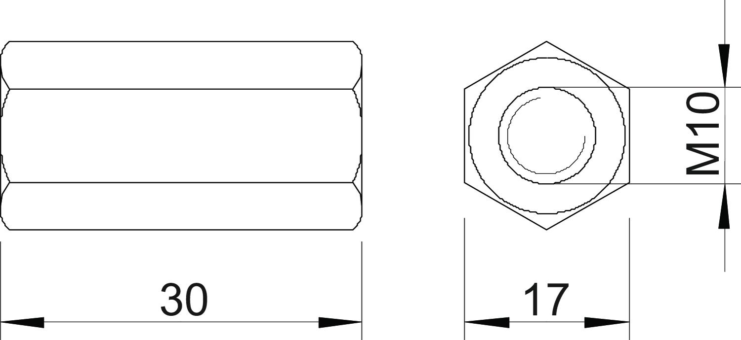 União para varão roscado M10x30mm Aço inoxidável, livre de ferrugem A2 1.4301 brilhante, pós-tratamento – Imagem 2 de 2