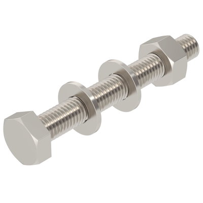 Parafuso sextavado com porca e anilhas M10x80 Aço inoxidável A4 1.4401 brilhante, pós-tratamento aço inoxidável