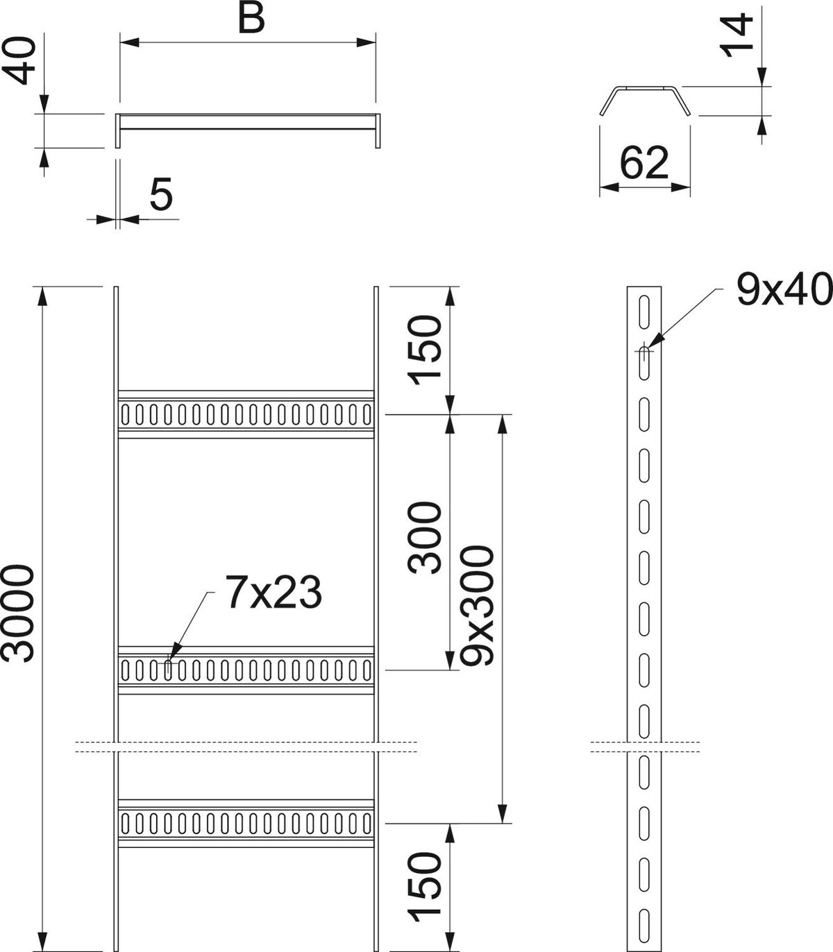 Caminho de cabos escada naval perfurado lateralmente 40x110x3000 Aço Galvanizado por imersão a quente após maquinação zinco – Imagem 2 de 5