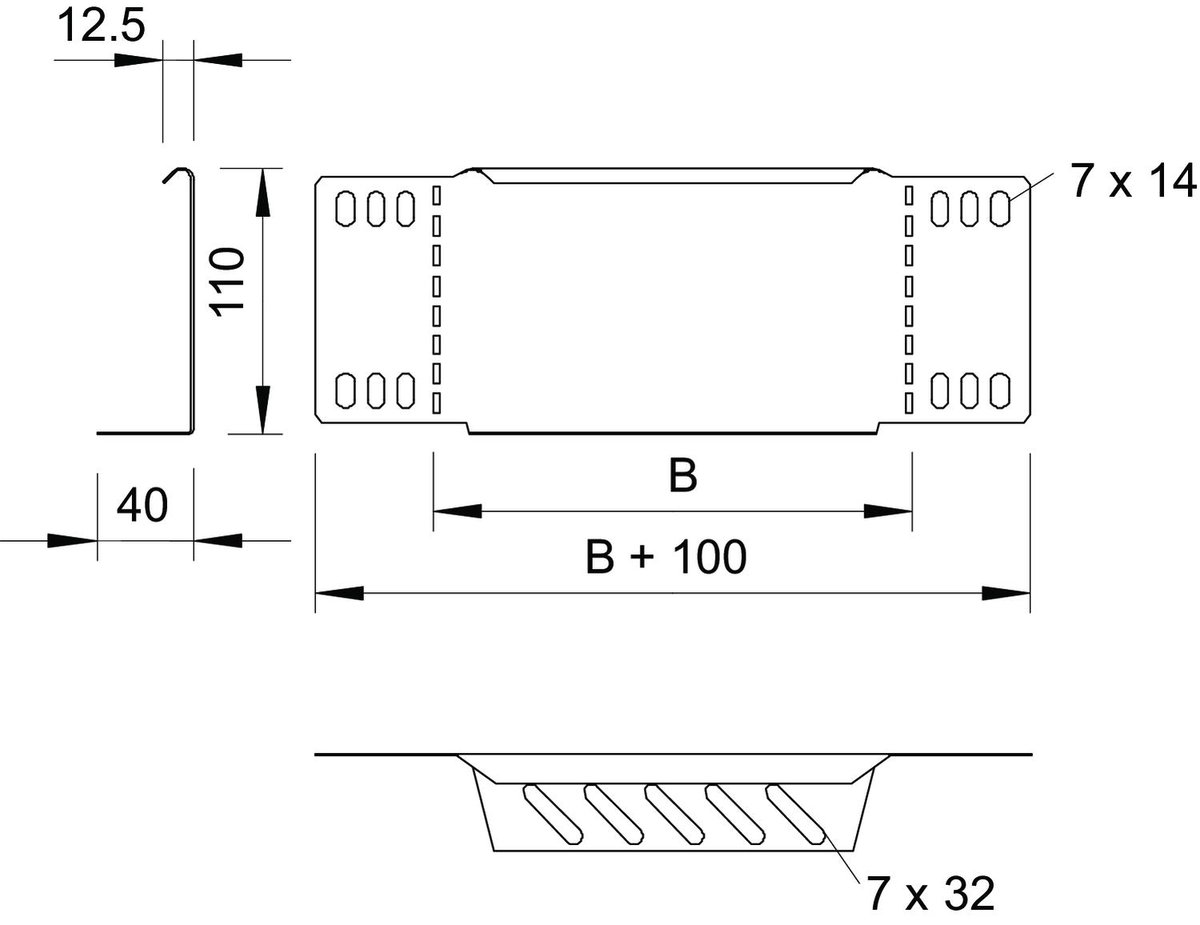 Topo/Redução para caminho de cabos em chapa 110x600 Aço Galvanizado por imersão a quente após maquinação 85µm zinco – Imagem 2 de 2