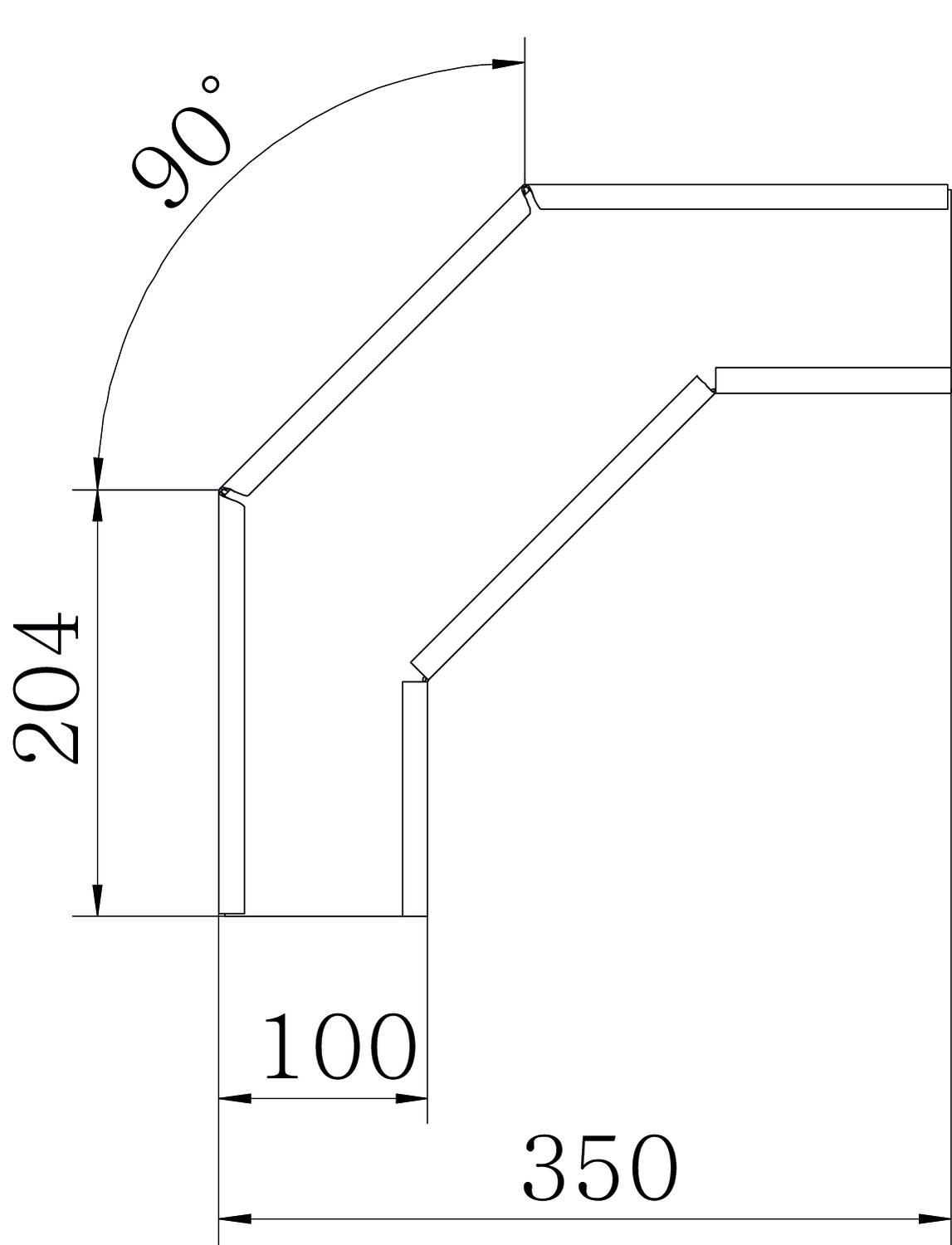 Ângulo 90° horizontal, modelo quadrado 60x100 Aço inoxidável, livre de ferrugem A2 1.4301 brilhante, pós-tratamento – Imagem 2 de 3