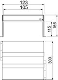 Caixa antifogo de 3 lados com selagem intumescente 300x123x166 Aço inoxidável A2 1.4113 brilhante, pós-tratamento aço inoxidável