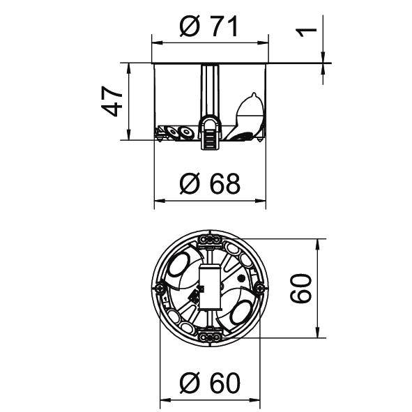Cavity wall box airtight for fire rated walls Ø68mm, H47mm Polipropileno / Elastómero termoplástico cor de laranja / cinzento – Imagem 2 de 2