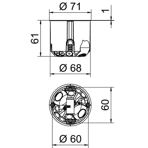 Cavity wall box airtight for fire rated walls Ø68mm, H61mm Polipropileno / Elastómero termoplástico cor de laranja / cinzento – Imagem 2 de 2