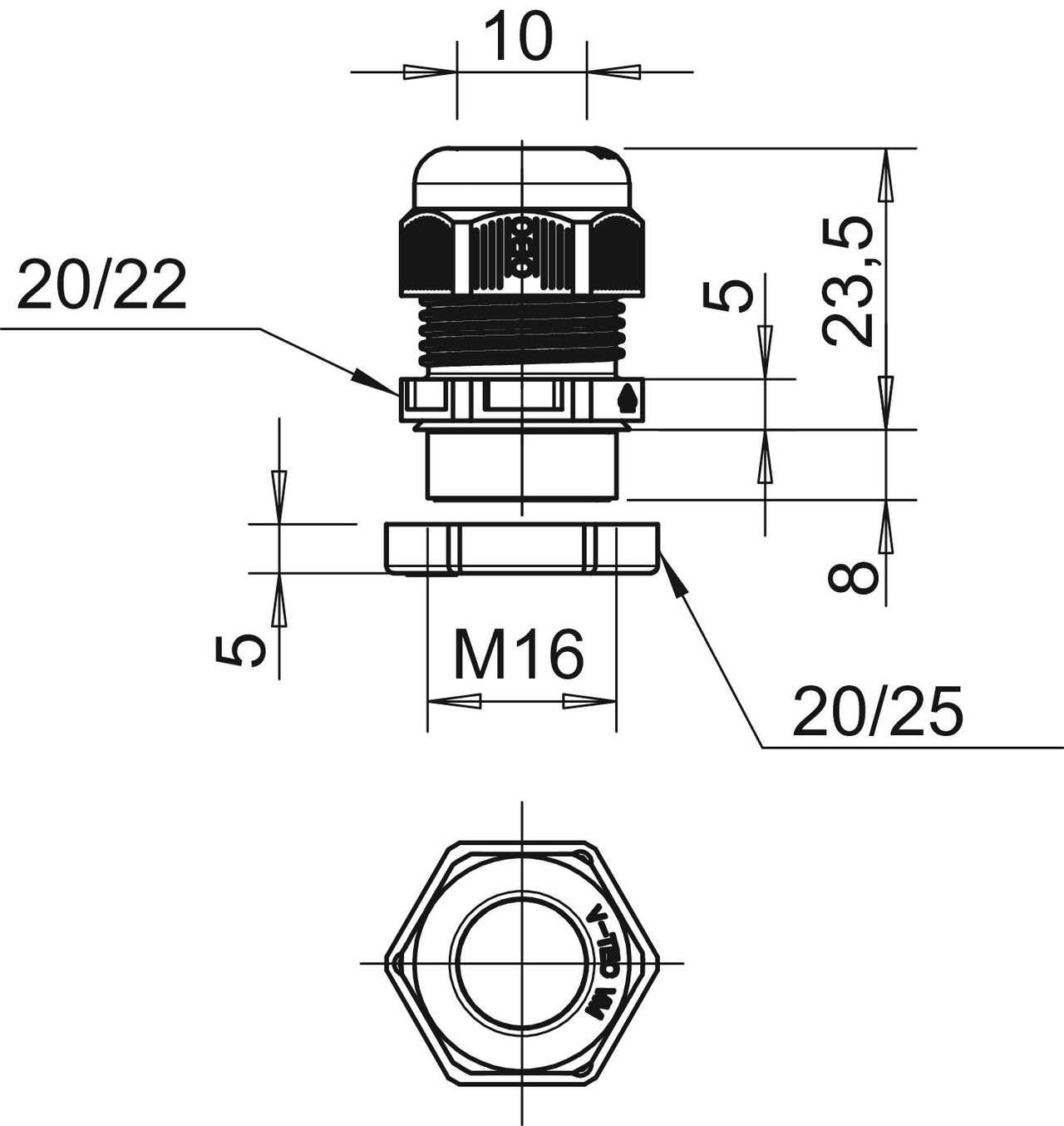 Cable gland with locknut M16 Poliamida cor-de-laranja pastel RAL 2003 – Imagem 2 de 3