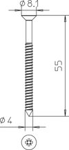 Parafuso com cabeça rebaixada para BSK I90/E30 4,0x55 Aço eletrogalvanizado zinco