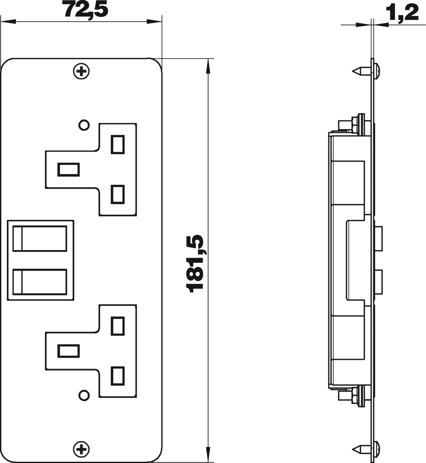 Placa suporte com tomadas BS versão dupla, comutador Aço com galvanização contínua / com revestimento orgânico branco RAL 9002 – Imagem 2 de 2