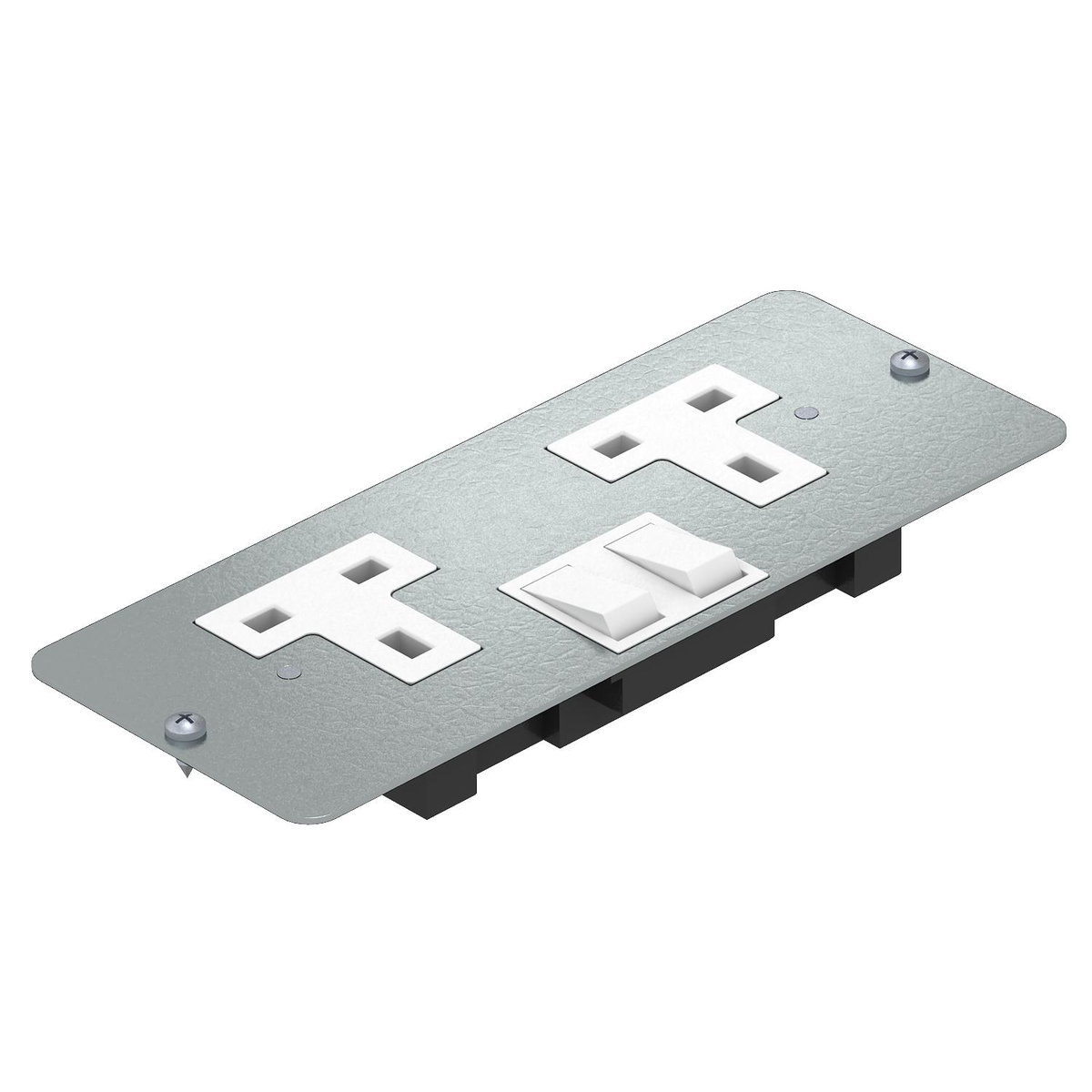 Placa suporte com tomadas BS versão dupla, comutador Aço com galvanização contínua / com revestimento orgânico branco RAL 9002