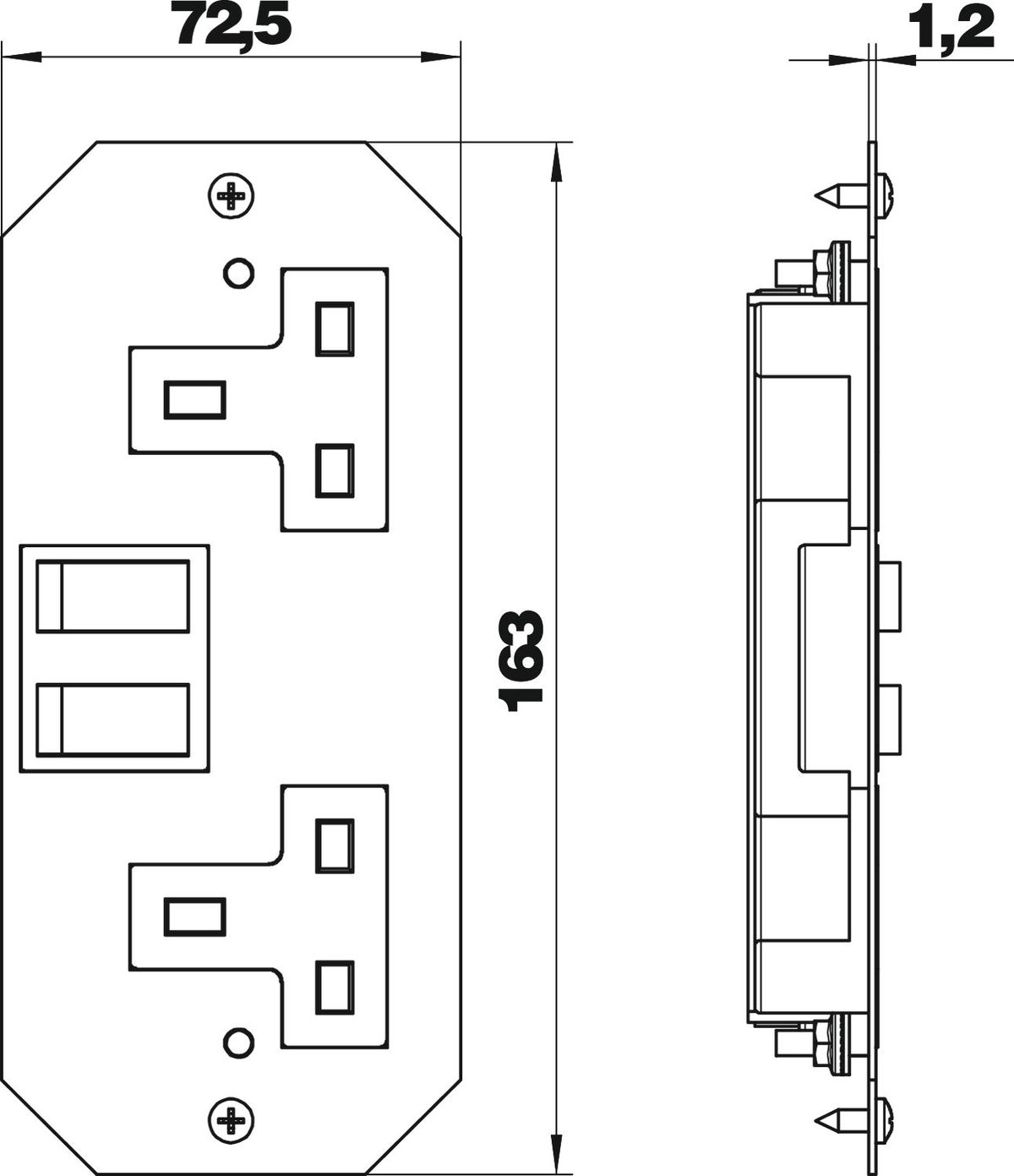 Placa suporte com tomadas BS versão dupla, comutador Aço com galvanização contínua / com revestimento orgânico branco RAL 9002 – Imagem 2 de 2