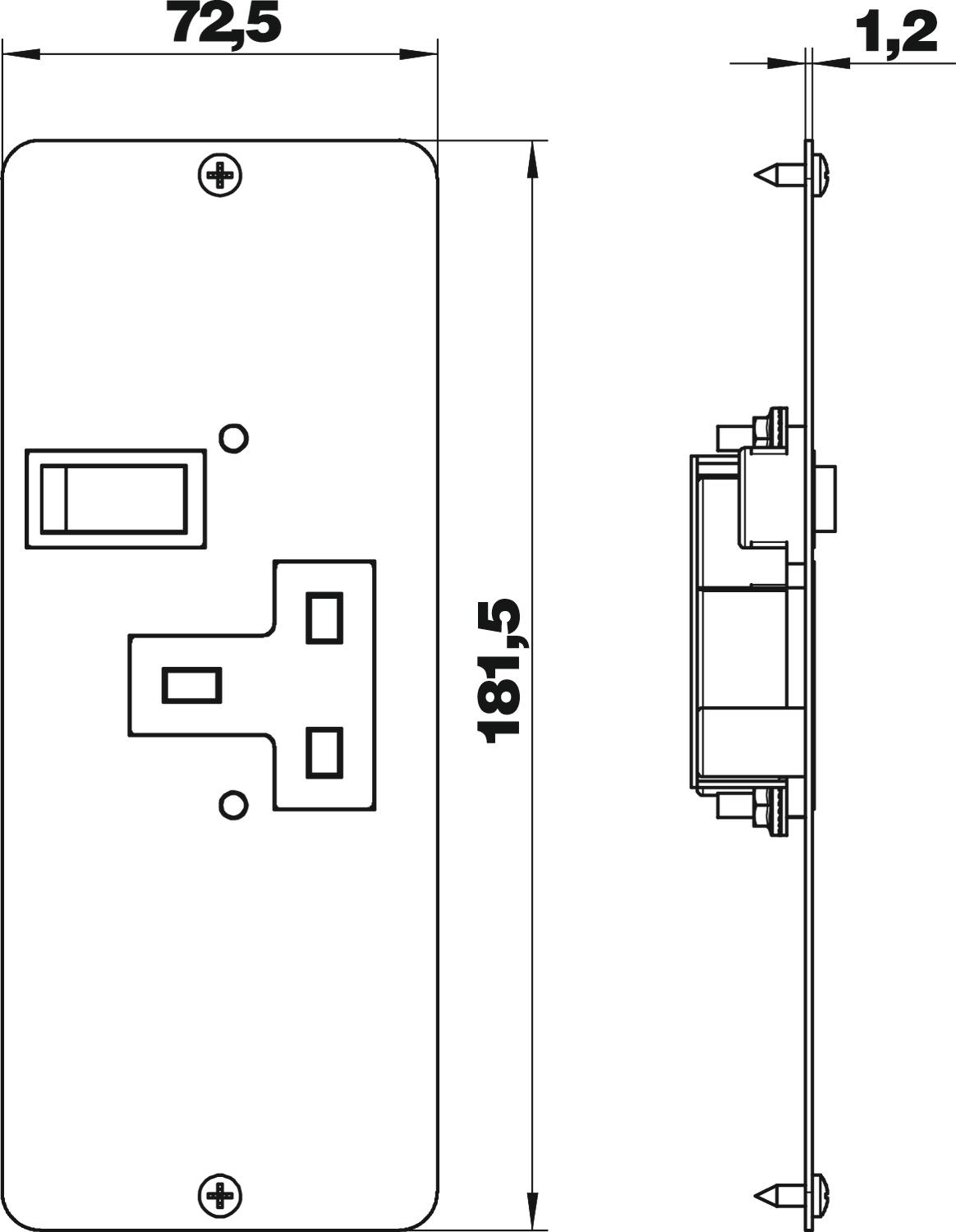 Placa suporte com tomadas BS versão simples, comutador Aço com galvanização contínua / com revestimento orgânico branco RAL 9002 – Imagem 2 de 2